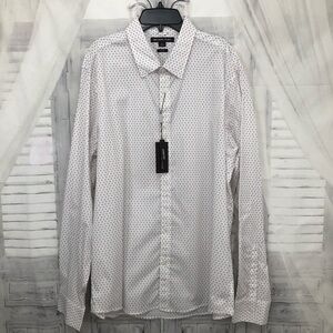 Michael Kors XL White Deep Wine Slim Fit Stretch Button Dress Shirt Long Sleeve